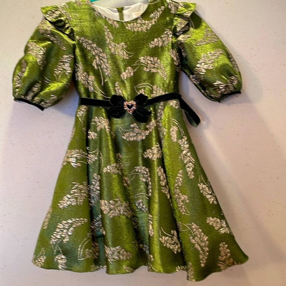 Stunning green and gold a special occasion dress for sale.